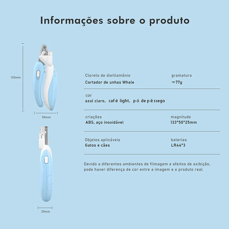 Cortador de unhas multiuso para animais de estimação com luz LED para cães e gatos, limpeza, cosa, proteção